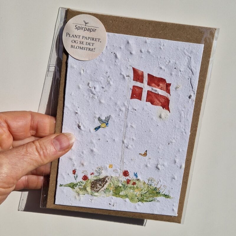 Fødselsdagskort af frøpapir med Dannebrog